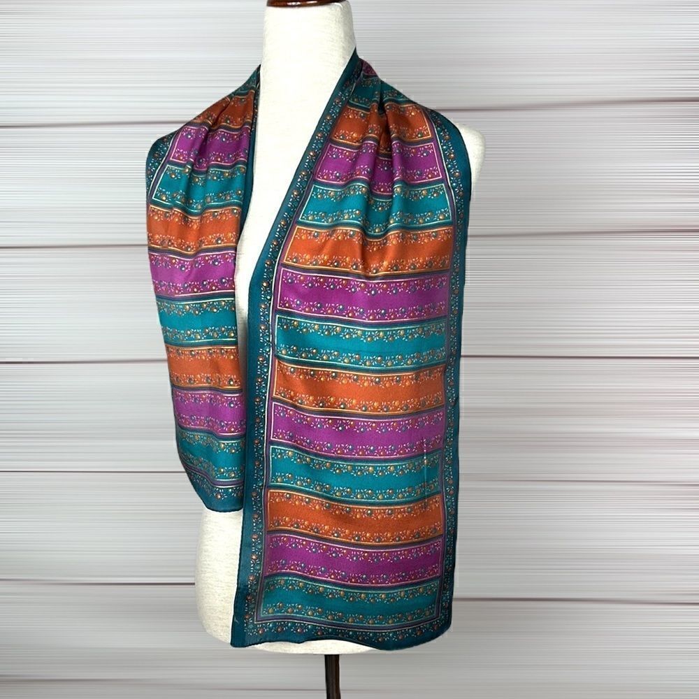 Vintage Albert Nipon for XllX Karat Silk Scarf 50” Colorful Blocks Rectangle